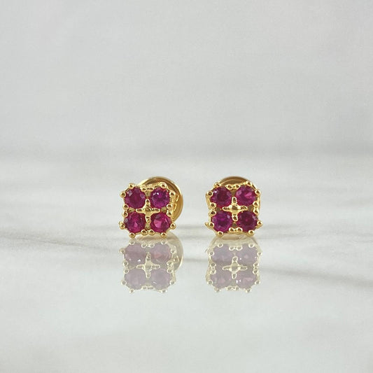 Topos Flor Cuadrada 1.2gr / 5.7mm Circones Fucsia Oro Amarillo 18K
