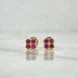 Topos Flor Cuadrada 1.1gr / 5.7mm Circones Fucsia Oro Amarillo 18K *