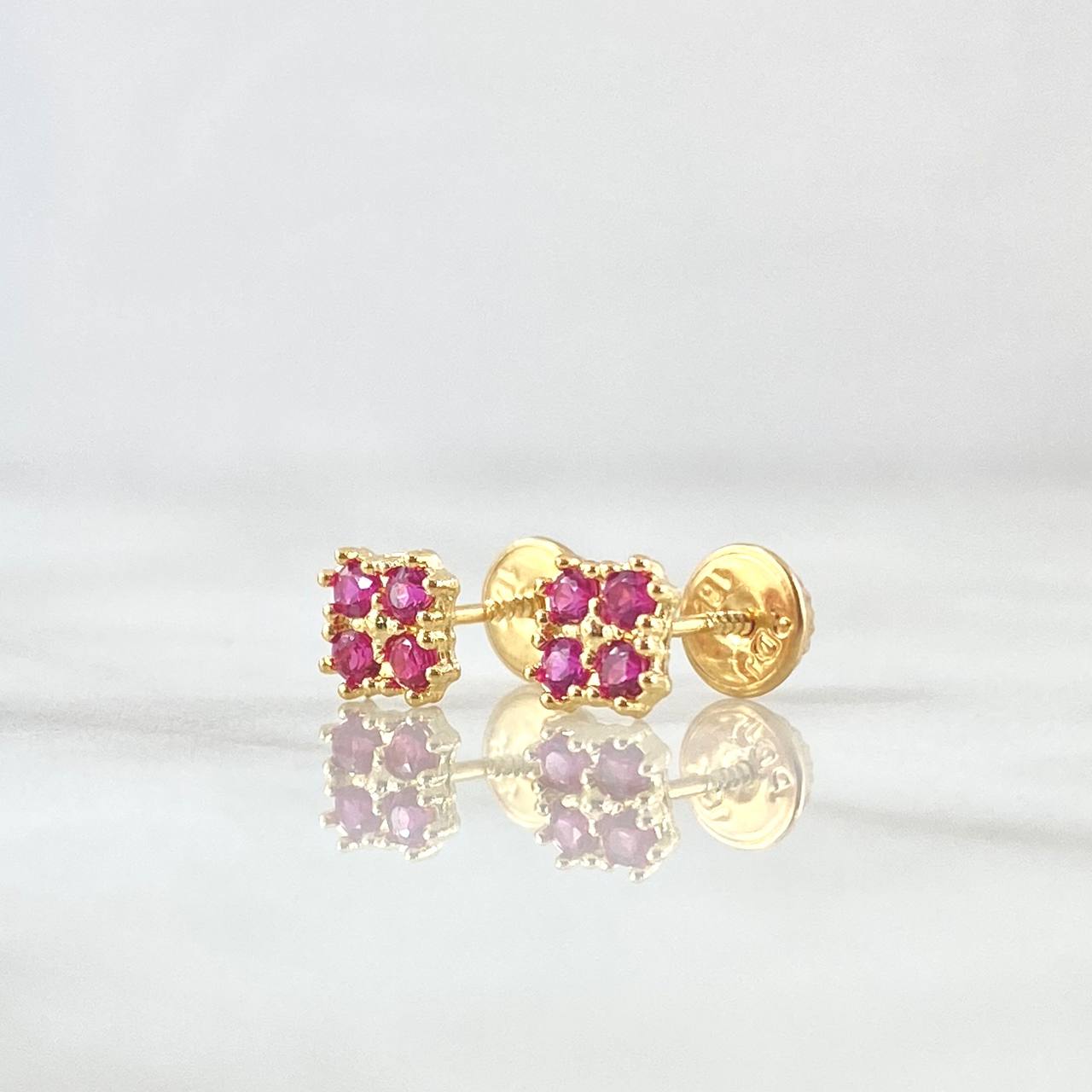 Topos Flor Cuadrada 1.2gr / 5.7mm Circones Fucsia Oro Amarillo 18K