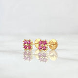 Topos Flor Cuadrada 1.1gr / 5.7mm Circones Fucsia Oro Amarillo 18K *