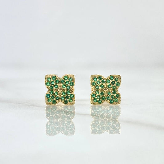 Topos Flor Ortiga 1.1gr / 7.3mm Circones Verdes Oro Amarillo 18K