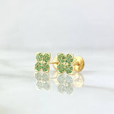 Topos Flor Ortiga 1.1gr / 7.3mm Circones Verdes Oro Amarillo 18K