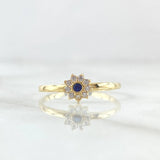 Anillo Flor Nueve Petalos 1.5gr / T8 / Circones Blancos Azul Rey Oro Amarillo 18K