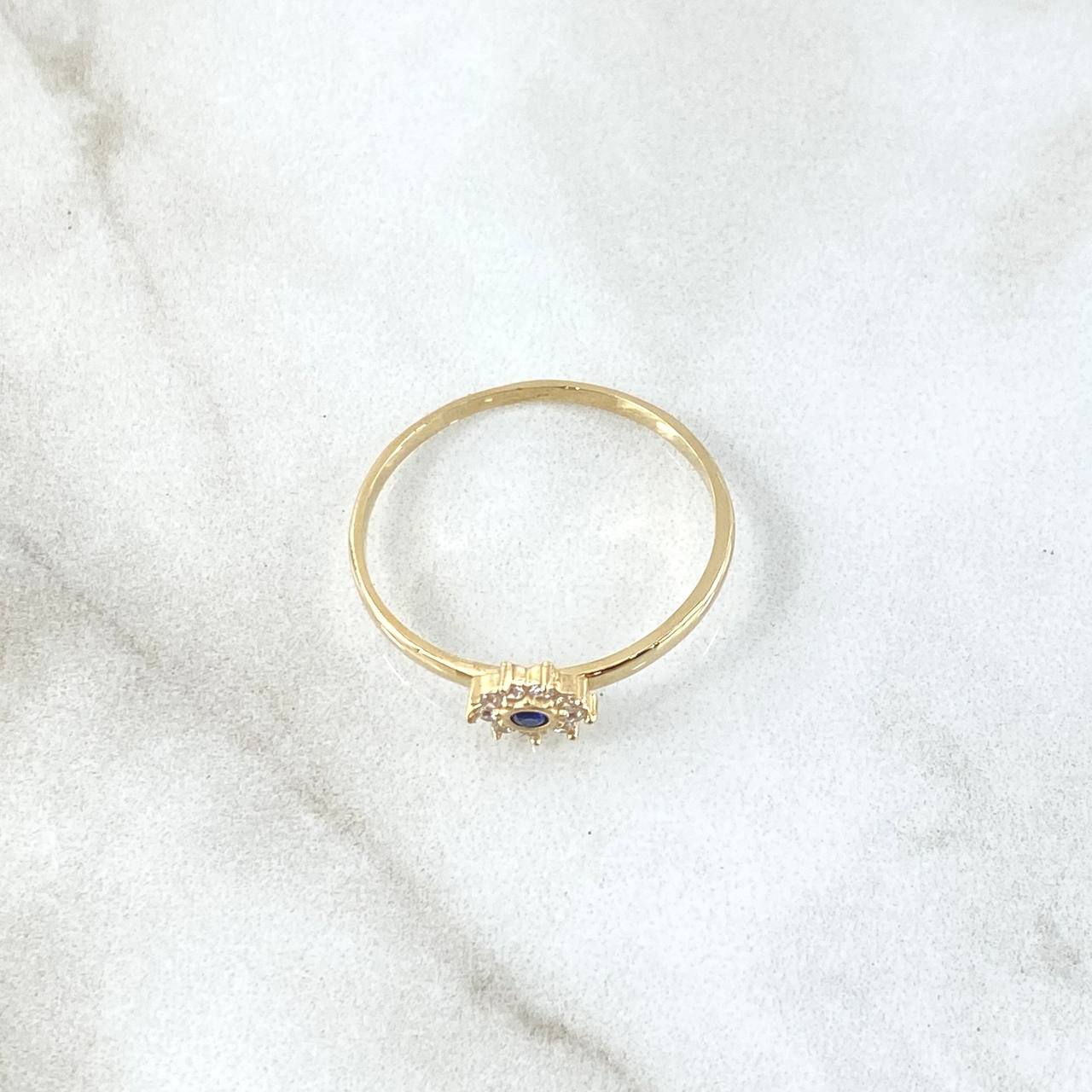 Anillo Flor Nueve Petalos 1.5gr / T8 / Circones Blancos Azul Rey Oro Amarillo 18K