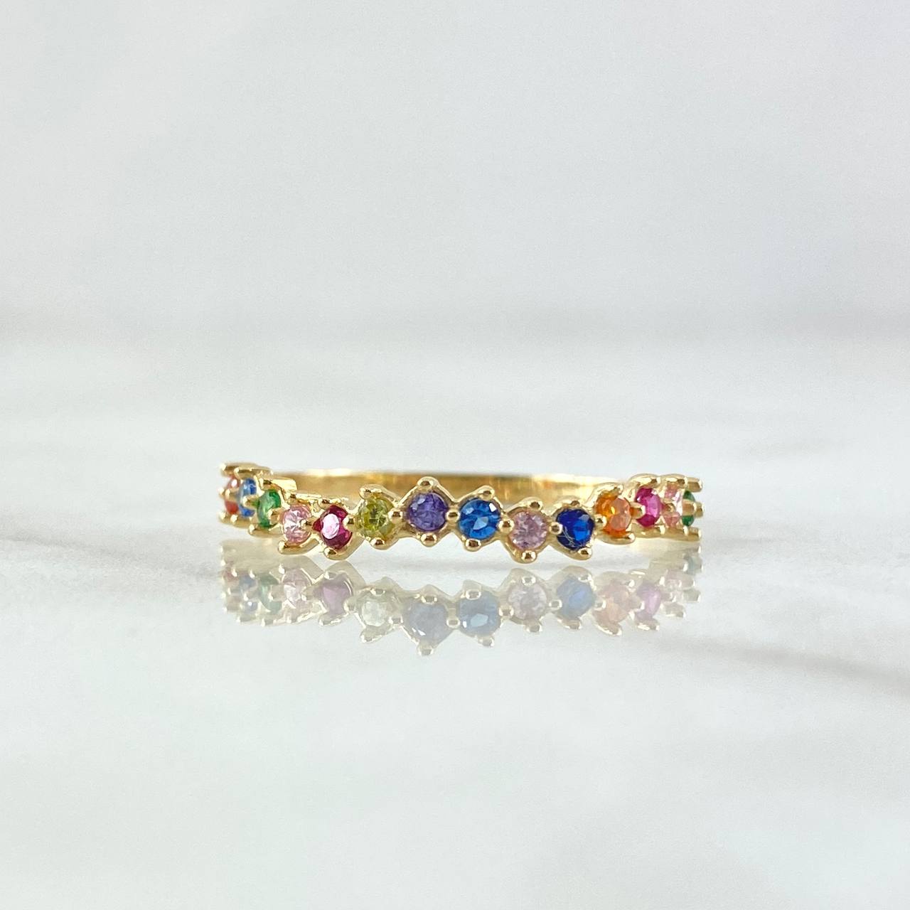 Anillo Churumbela Ondulada 1.15gr / T7 1/4 / Circones Multicolor Oro Amarillo 18K