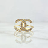 Anillo Olas Cruzadas 2.3gr / T6 / Circones Blancos Oro Amarillo 18K *