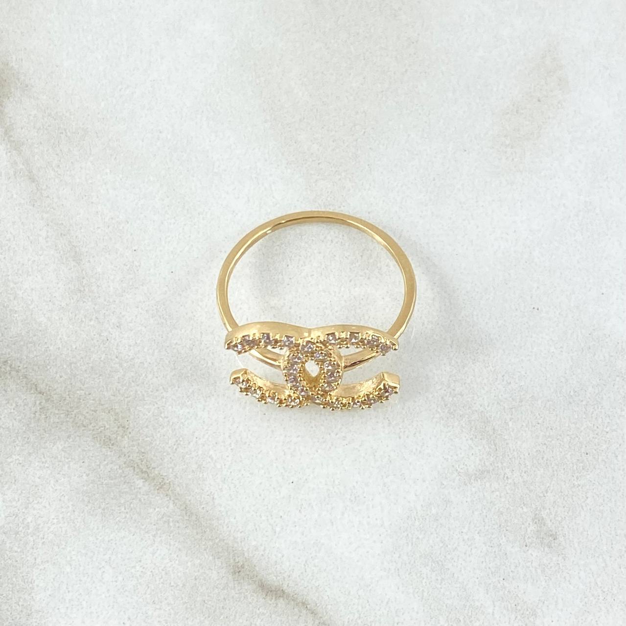 Anillo Olas Cruzadas 2.3gr / T6 / Circones Blancos Oro Amarillo 18K *