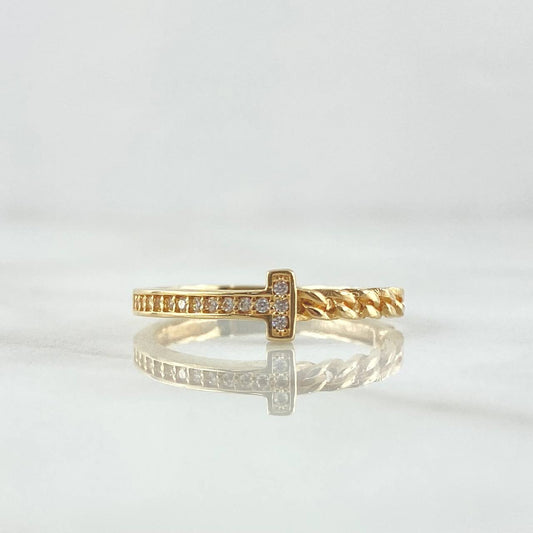Anillo Eslabones Cubanos 2gr / T6 1/4 / Circones Blancos Oro Amarillo 18K