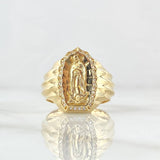Anillo Virgen de Guadalupe 5.65gr / T9 3/4 / Circones Blancos Rayado Oro Amarillo 18K
