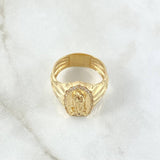 Anillo Virgen de Guadalupe 5.65gr / T9 3/4 / Circones Blancos Rayado Oro Amarillo 18K