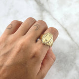 Anillo Virgen de Guadalupe 5.65gr / T9 3/4 / Circones Blancos Rayado Oro Amarillo 18K