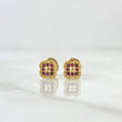 Topos Flor Enmarcada 0.85gr / 5mm Circones Fucsia Oro Amarillo 18K