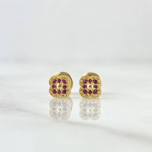 Topos Flor Enmarcada 0.85gr / 5mm Circones Fucsia Oro Amarillo 18K