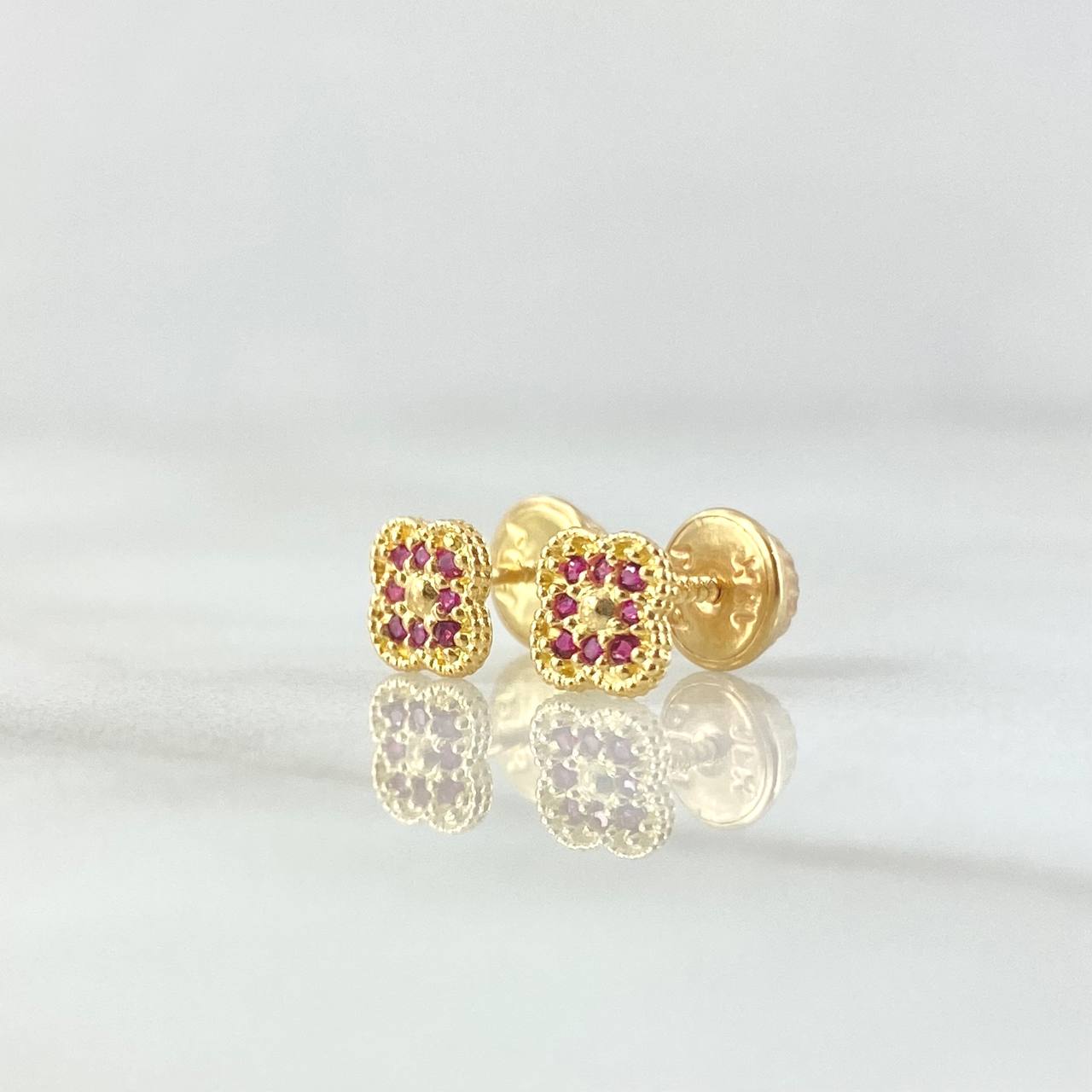 Topos Flor Enmarcada 0.85gr / 5mm Circones Fucsia Oro Amarillo 18K