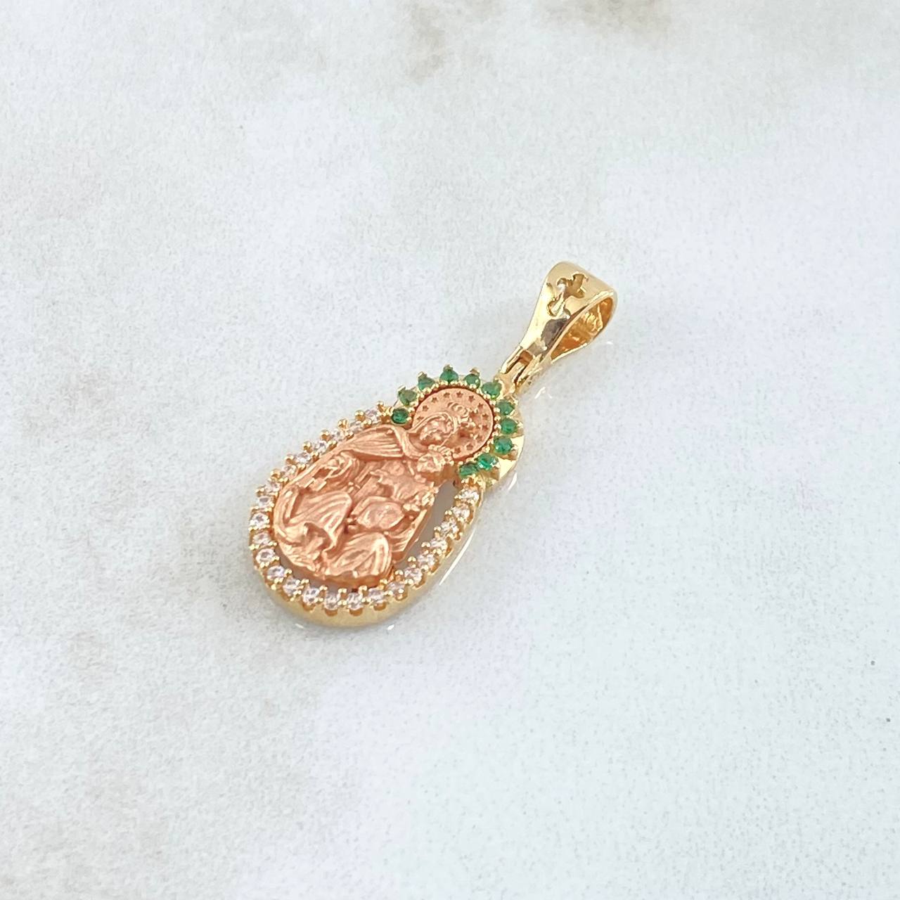 Dije Virgen Del Carmen 2.45gr / 2.6cm / Circones Blancos Verdes Dos Oros Amarillo Rosa 18K