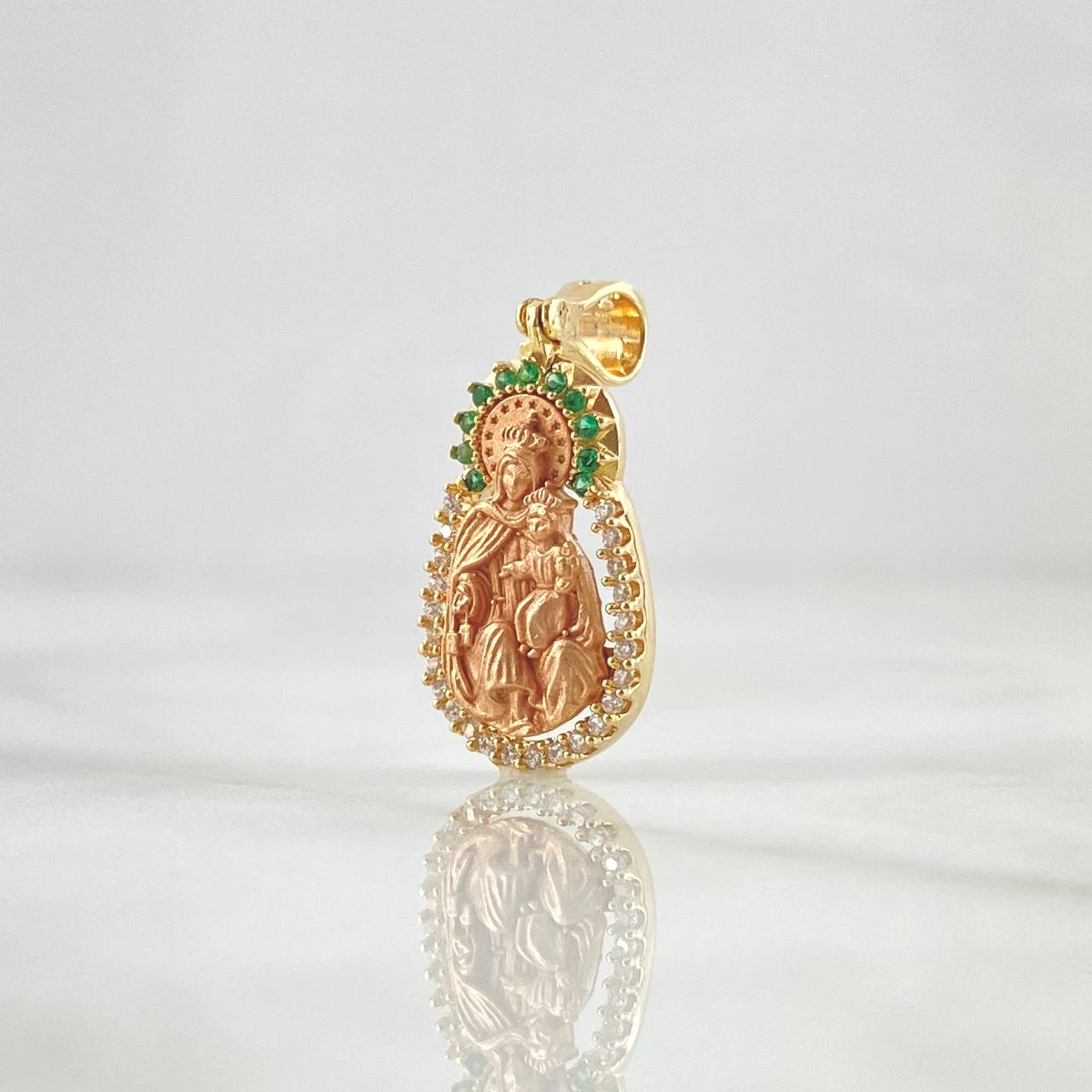 Dije Virgen Del Carmen 2.45gr / 2.6cm / Circones Blancos Verdes Dos Oros Amarillo Rosa 18K