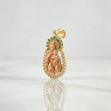 Dije Virgen Del Carmen 2.45gr / 2.6cm / Circones Blancos Verdes Dos Oros Amarillo Rosa 18K
