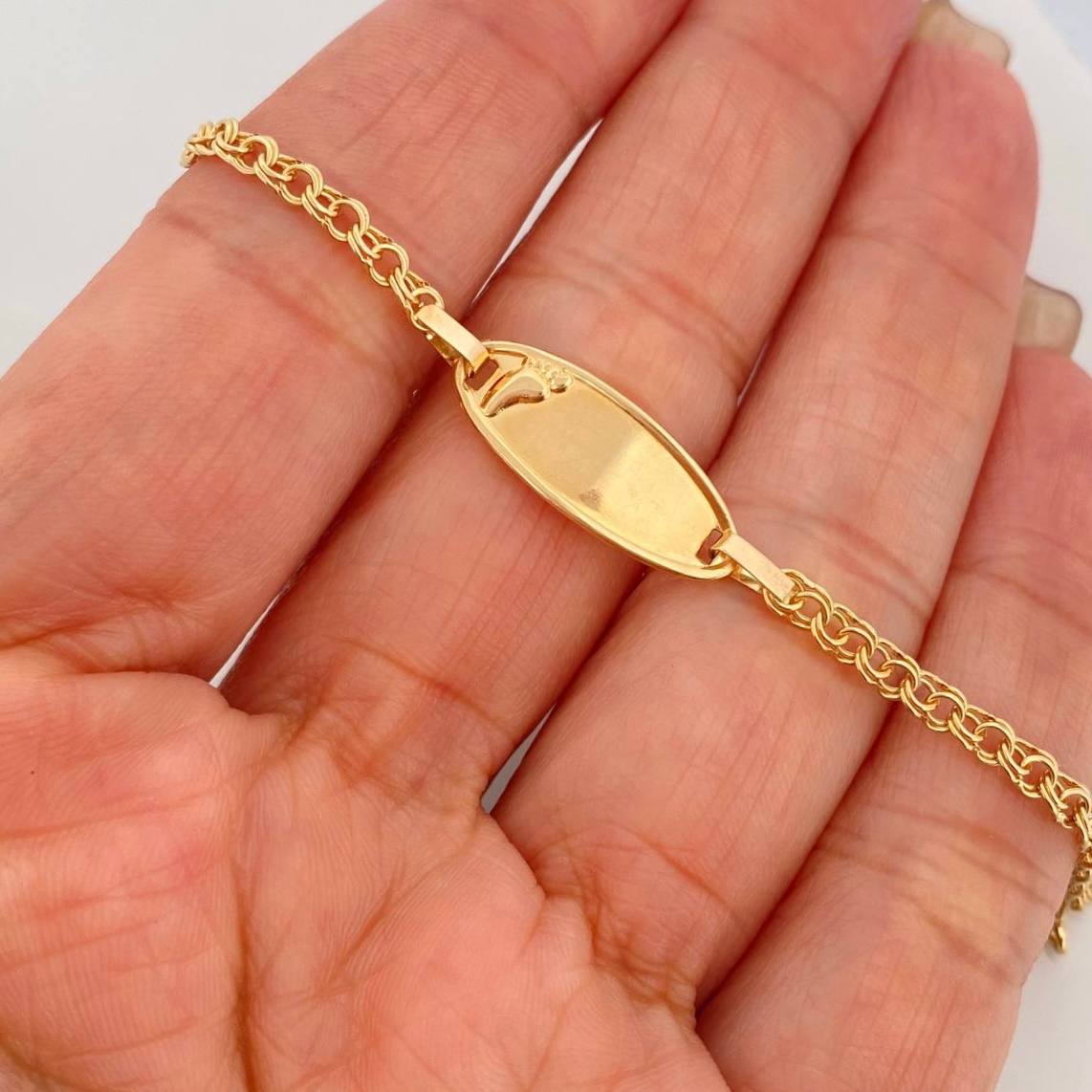 Pulso Bebé Placa Ovalada Huella 2.2 g / 14 cm / 2.9 mm Oro Amarillo 18K