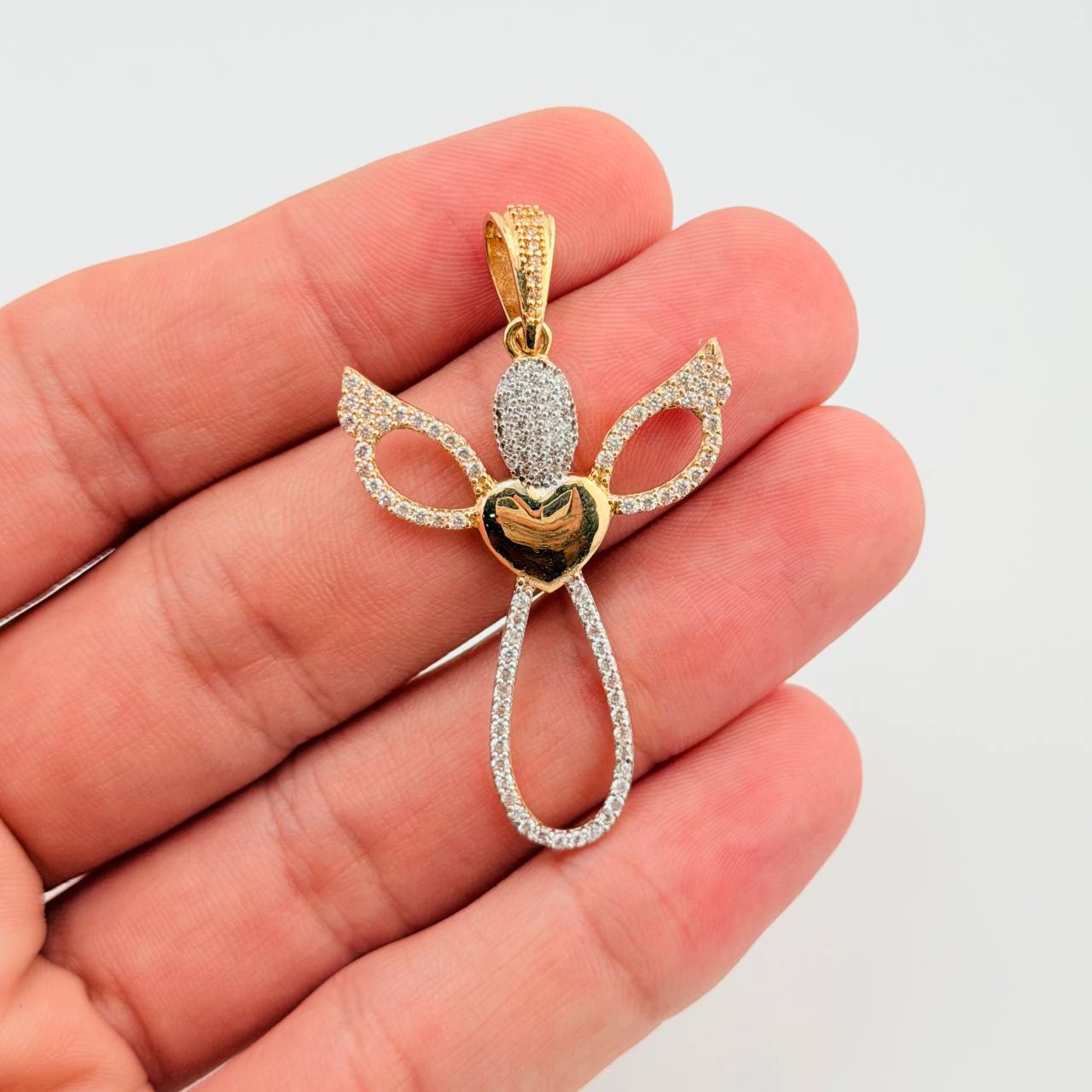 Dije Cruz Corazón Angel 5gr / 5cm / Oro Amarillo 18K ©