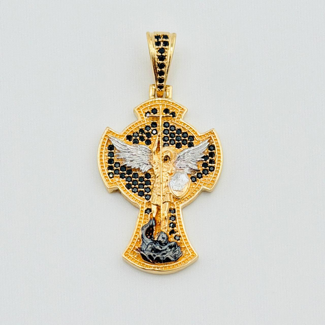 Dije Cruz San Miguel Tupida 7.1gr / 4.3cm / Dos Oros Amarillo Blanco 18K ©