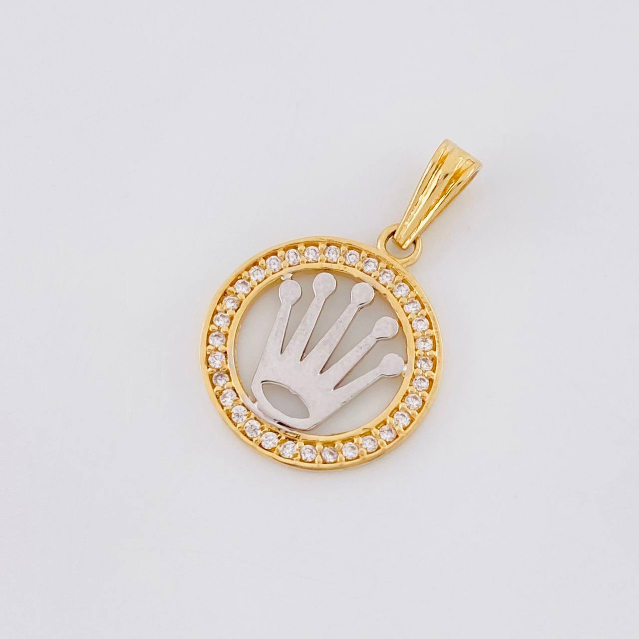 Dije Circulo Corona 1.5g / 2.2cm Dos Oros Amarillo Blanco 18K