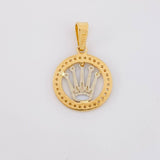 Dije Circulo Corona 1.5g / 2.2cm Dos Oros Amarillo Blanco 18K