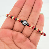 Pulsera Tejida Roja Ojo Turco Oro Amarillo 18K