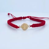 Pulsera Tejida Roja San Benito 0.5gr / Oro Amarillo 18K $