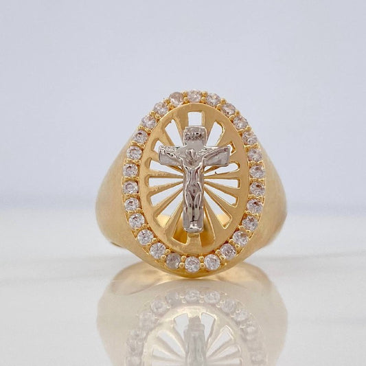 Anillo Cruz Cristo 6.45 g / T5 1/2 Dos Oros Amarillo Blanco 18K