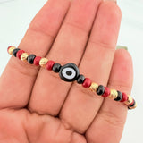 Pulsera Tejida Roja Ojo Turco Oro Amarillo 18K