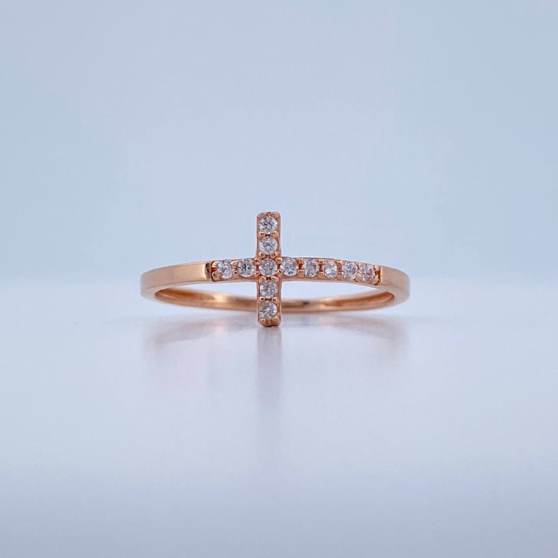 Anillo Cruz Latina Interna 1.1gr / T7 1/4 / Oro Rosa 18K &
