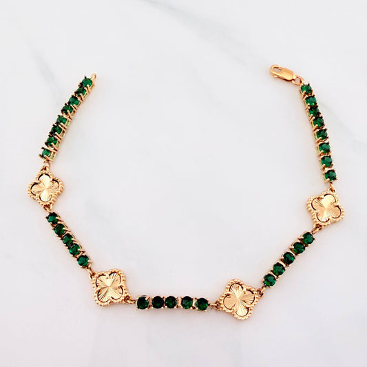 Pulso Tennis Trebol Diamantado 12.95 g / 19.5 cm / 3.3 mm Oro Amarillo 18K