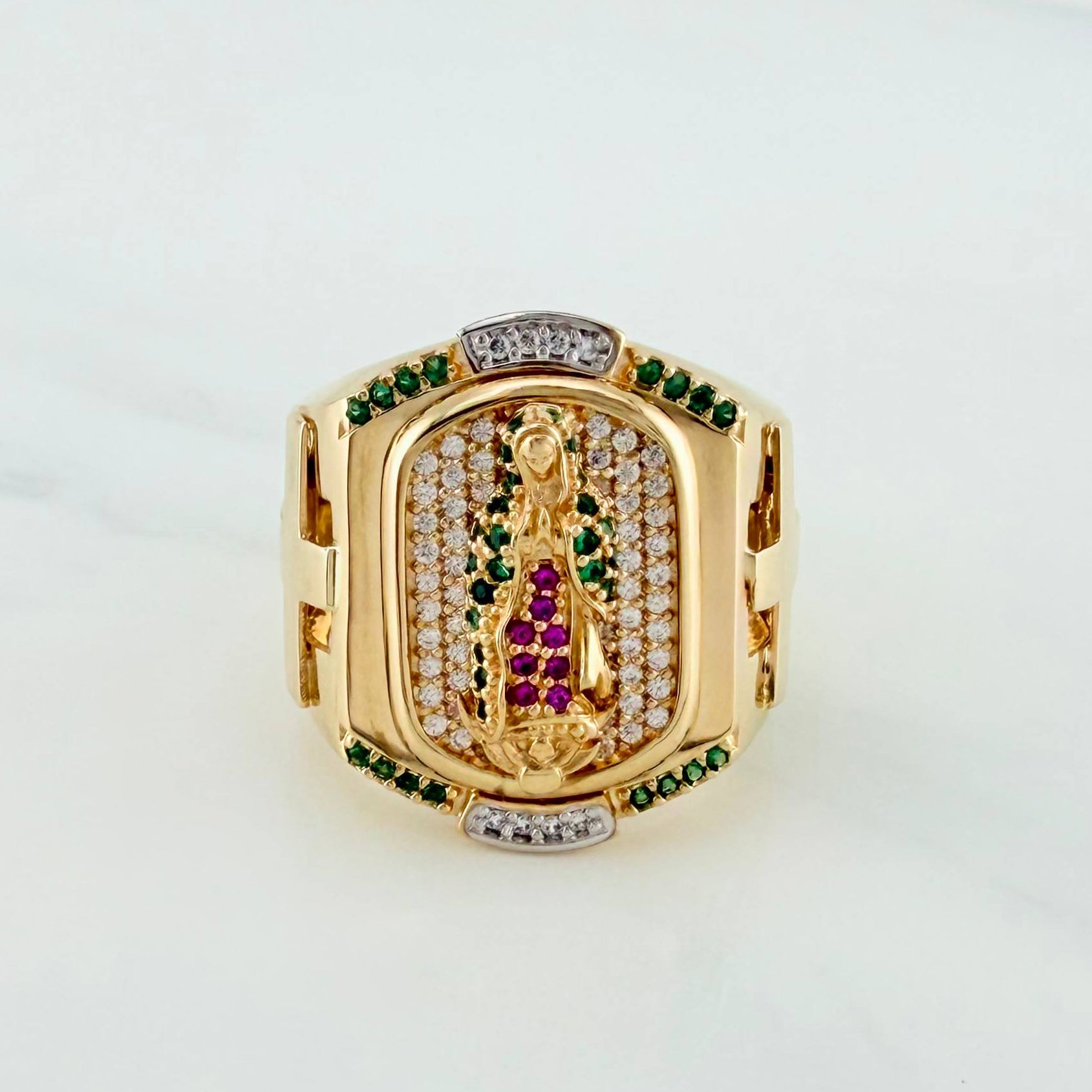 Anillo Virgen De Guadalupe 12.35 g / T9 1/2 Dos Oros Amarillo Blanco 18K