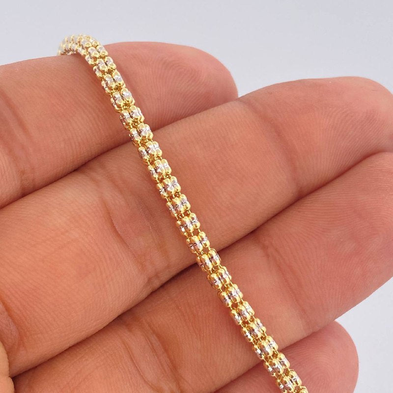 Pulso Ice 6.6gr / 19.5cm / Dos Oros Amarillo Blanco +4 14K Italy $