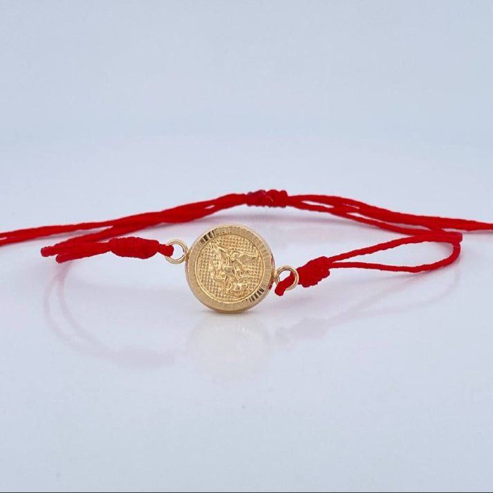 Pulsera Tejida Roja San Miguel Arcángel 0.95gr / Oro 18K &