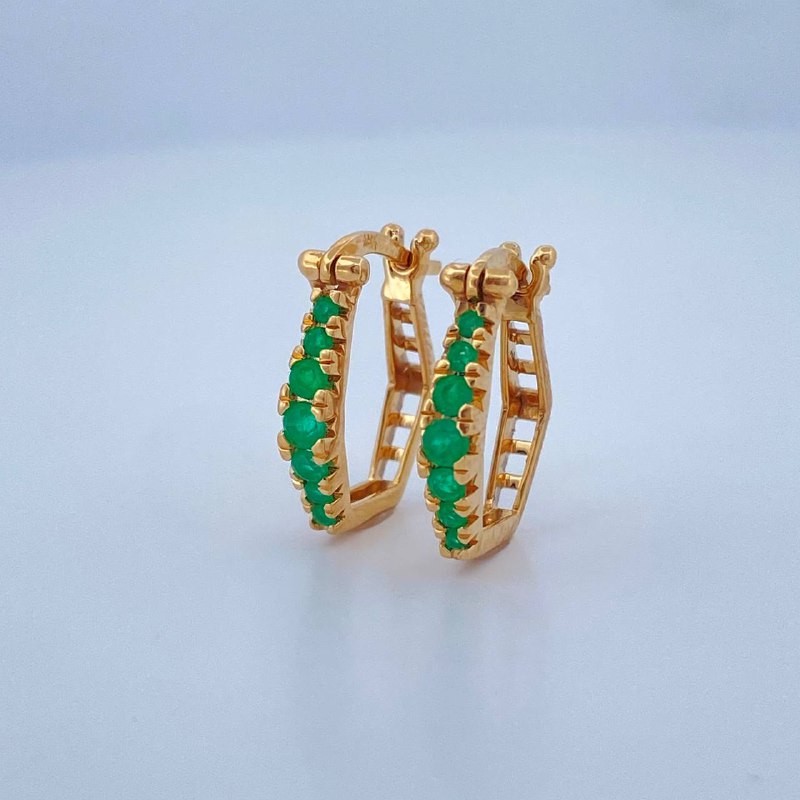 Candongas Hexagonal Esmeralda 3.1gr / 1.7cm / Oro Amarillo 18K %