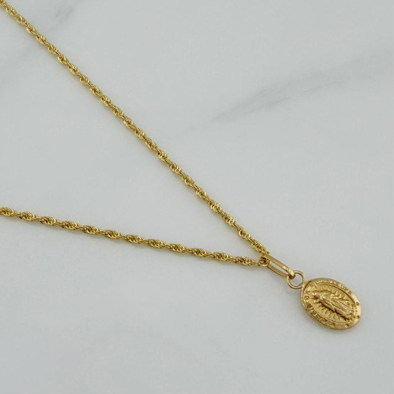 Set Cadena Lazo + Dije Virgen De Guadalupe / 1,2 gr / 44.8 cm Oro Amarillo 18K