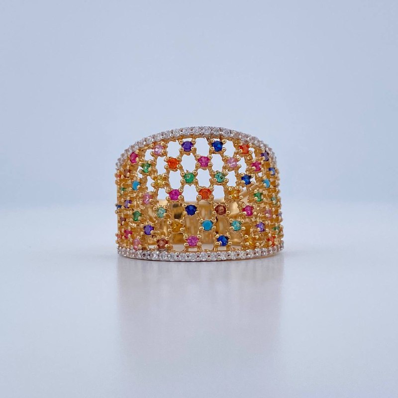 Anillo Malla 5.65gr / T8 1/4 / Dos Oros Amarillo Blanco 18K &