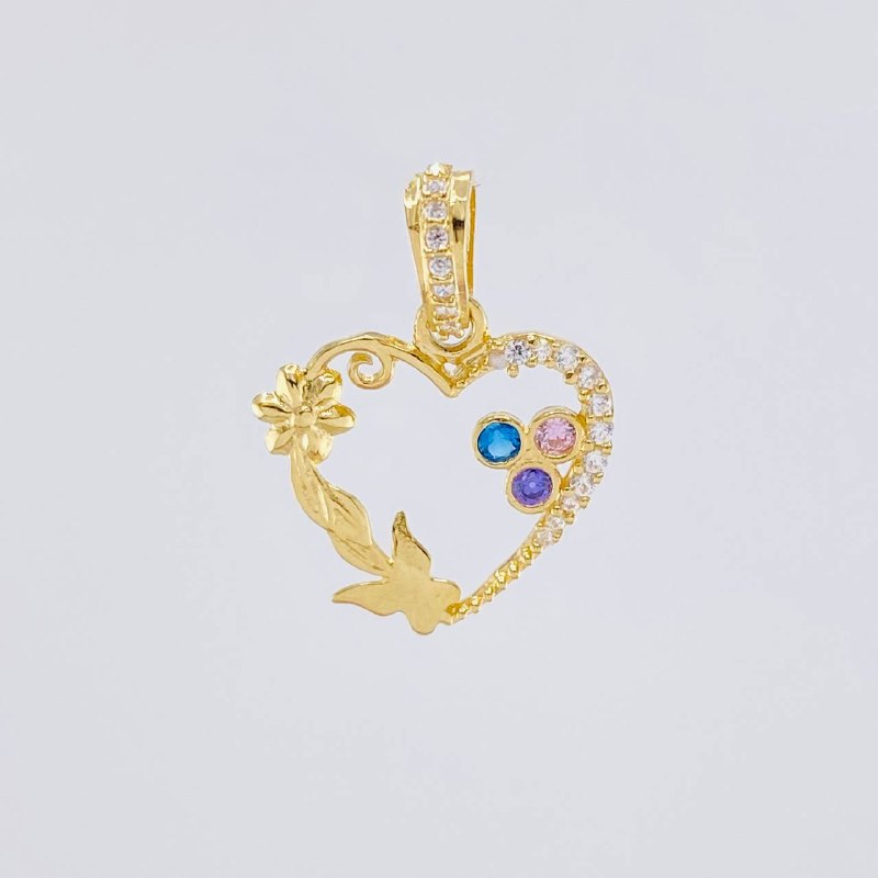 Dije Corazón Mariposa Flor 1.7g / 2cm Tres Oros 18K