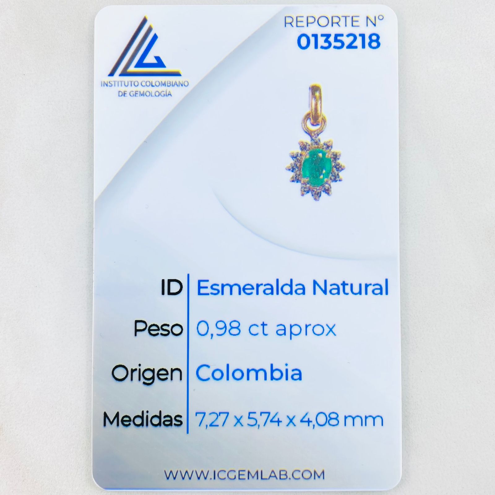 Dije Flor Ovalada 2.45gr / 2.2cm-Esmeralda 95pts - Circones Blancos Oro Amarillo (Joya) *