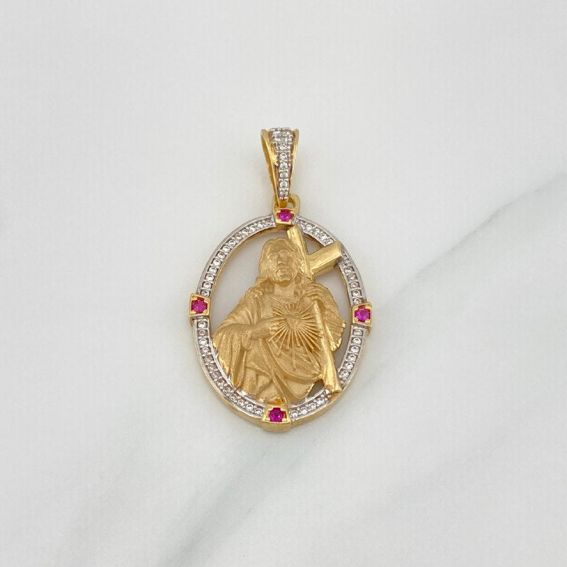 Dije Sagrado Corazon De Jesus 7.7 g / 4.3 cm Dos Oros Amarillo Blanco 18K