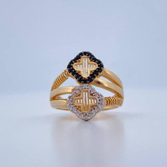 Anillo Doble Trebol 4.65gr / T6 1/2 / Tres Oros 18K &