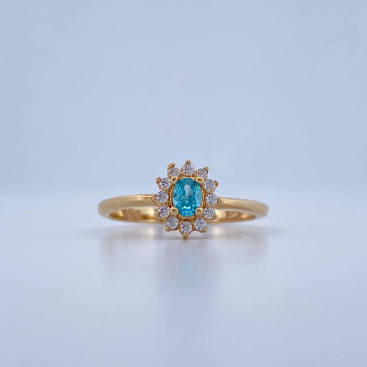 Anillo Solitario Halo Ovalado 2.55gr / T6 1/4 / Oro Amarillo 18K &