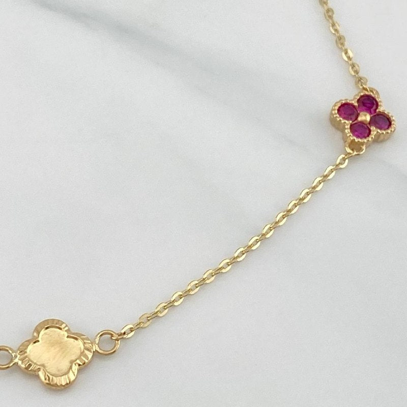 Tobillera Trebol Aro Seguido 3.75 g / 25.5 cm / 1.2 mm Oro Amarillo 18K