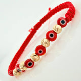 Pulsera Tejida Roja Ojos Turcos Oro Amarillo 18K