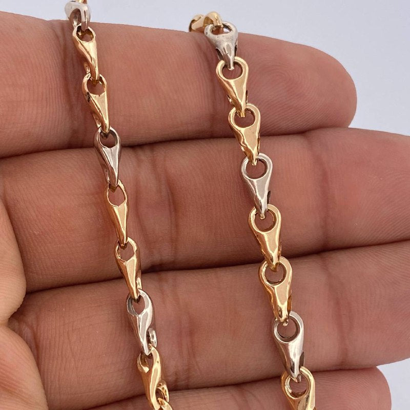 Cadena Rustica Espiga 9.9gr / 48.2cm / Dos Oros Amarillo Blanco 18K &
