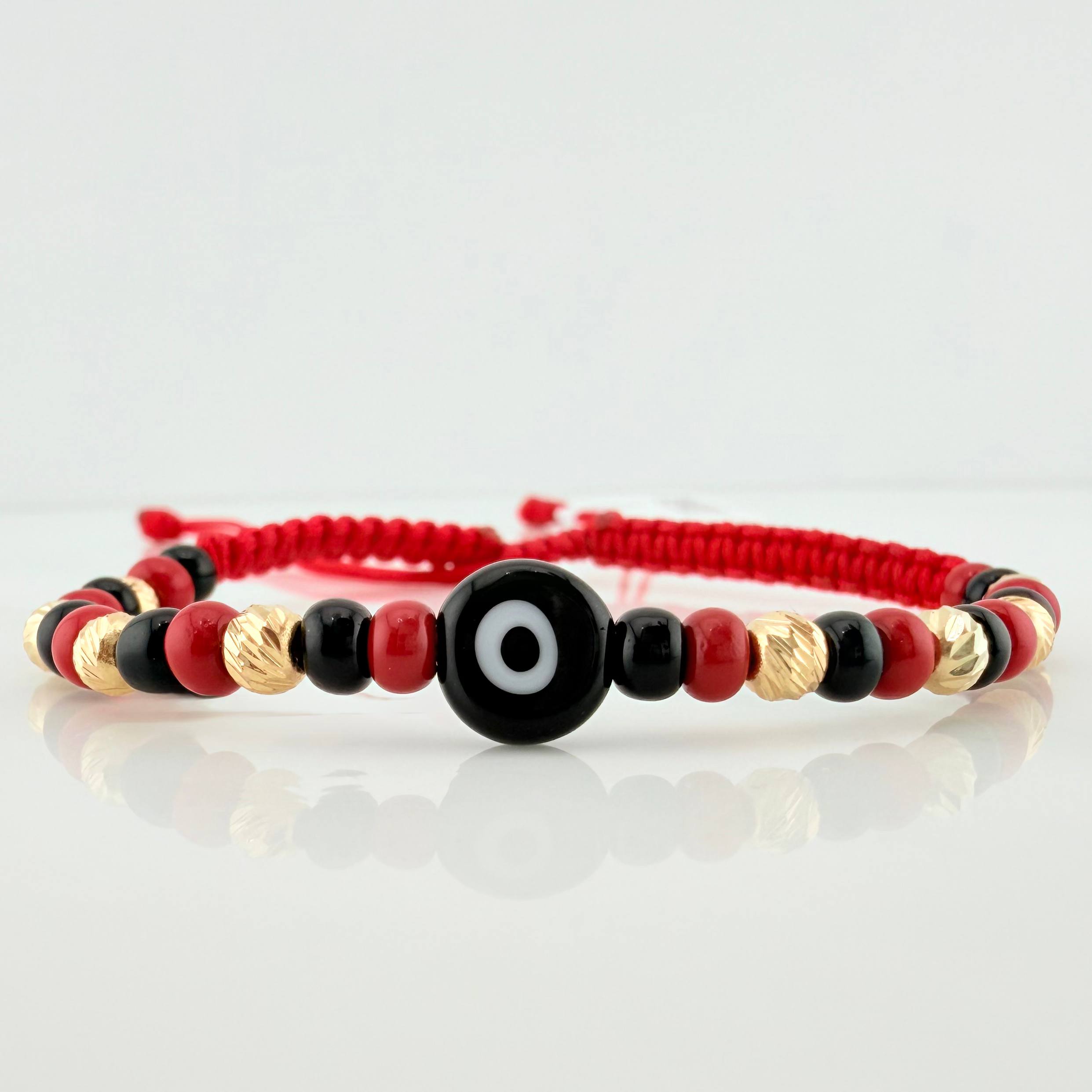 Pulsera Tejida Roja Ojo Turco Oro Amarillo 18K