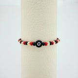 Pulsera Tejida Roja Ojo Turco Oro Amarillo 18K