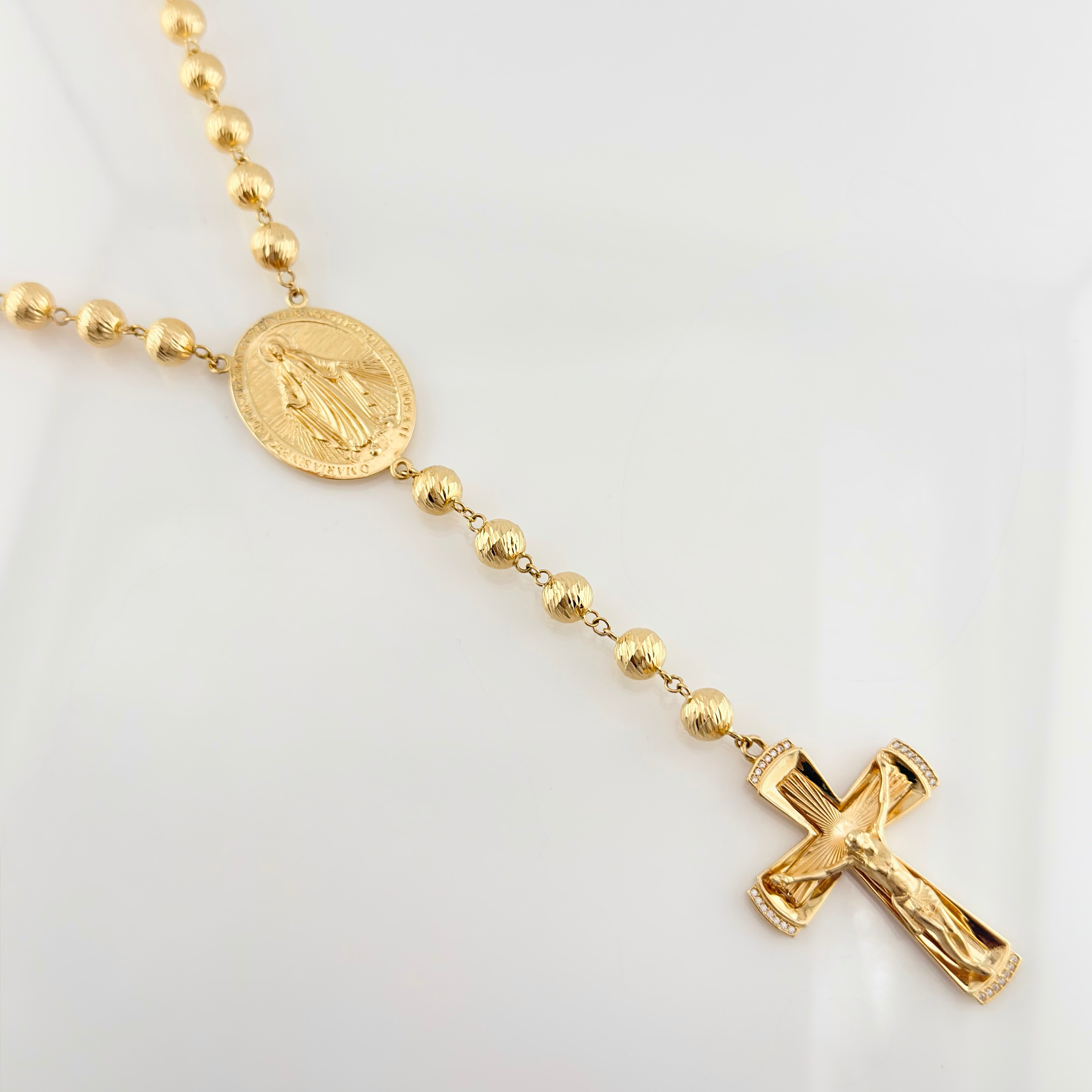 Rosario Cruz Cristo Virgen Milagrosa 53.45gr / 75cm / 8mm Oro Amarillo 18K *
