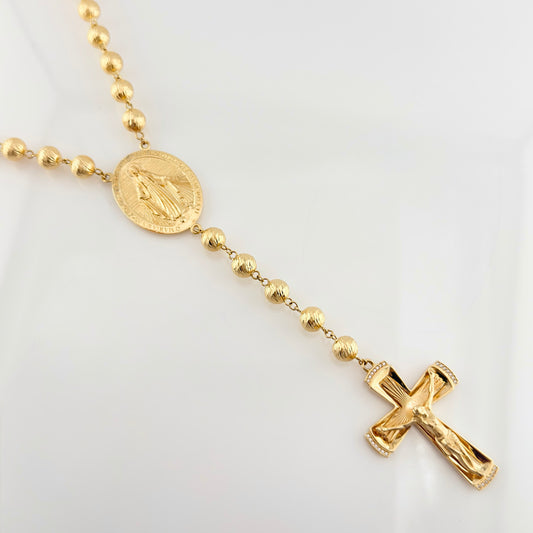 Rosario Cruz Cristo Virgen Milagrosa 53.45gr / 75cm / 8mm Oro Amarillo 18K *